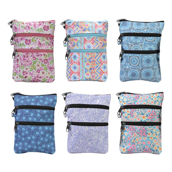 NEW PRINTS! Anti-Theft 3-Zipper Crossbody Bag RFID– 6 Prints for wholesale by Calla Products