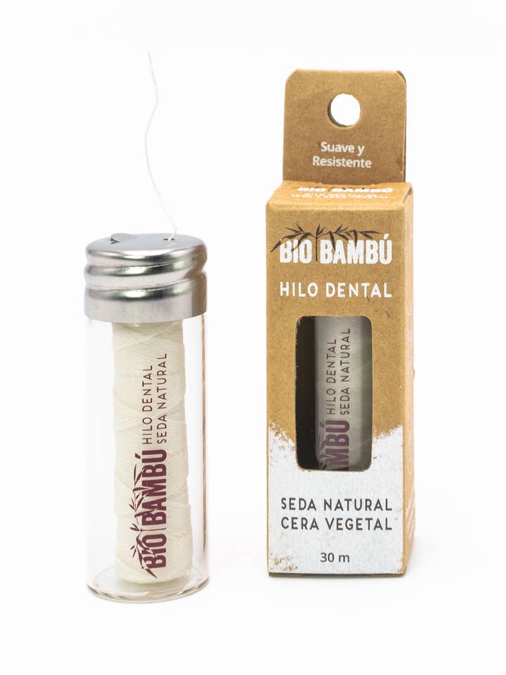 Natural silk dental floss with vegetable wax. 30 m. BioBamb for wholesale by La Rueda Natural