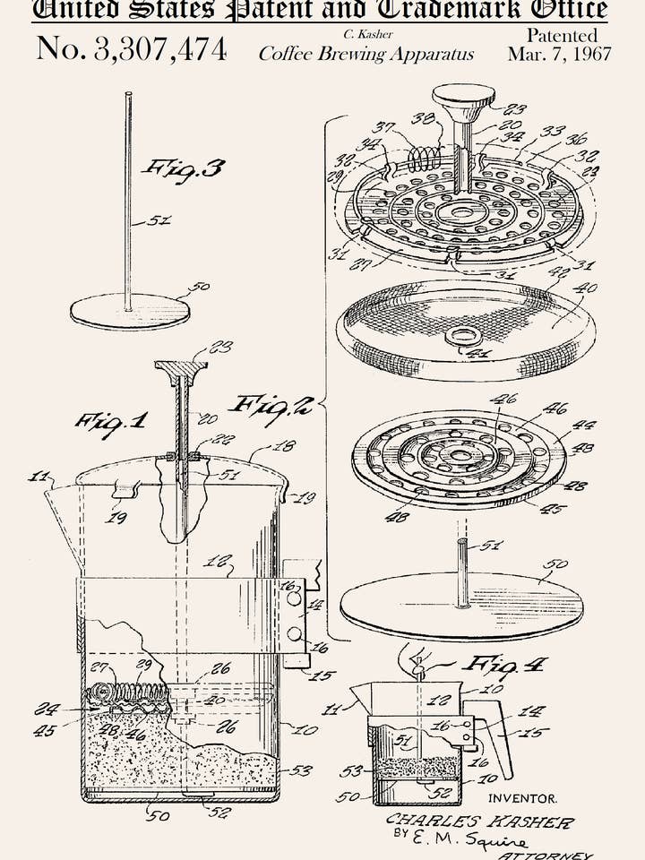 French Press Coffee Brewing Everyday Greeting Card for wholesale by PATENT PRESS GREETING CARDS