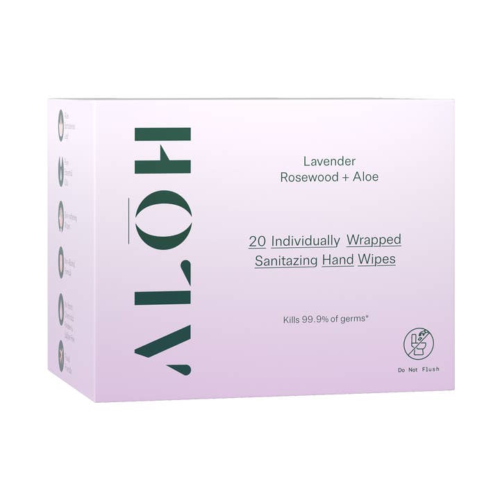 Lavender Rosewood + Aloe Individually Wrapped Sanitizing Hand Wipes for wholesale by ALŌH