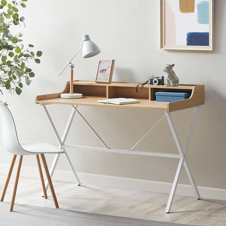 Olliix - Wholesale Desk Set - Computer Writing Desk with Cubic Storage, Natural/White
