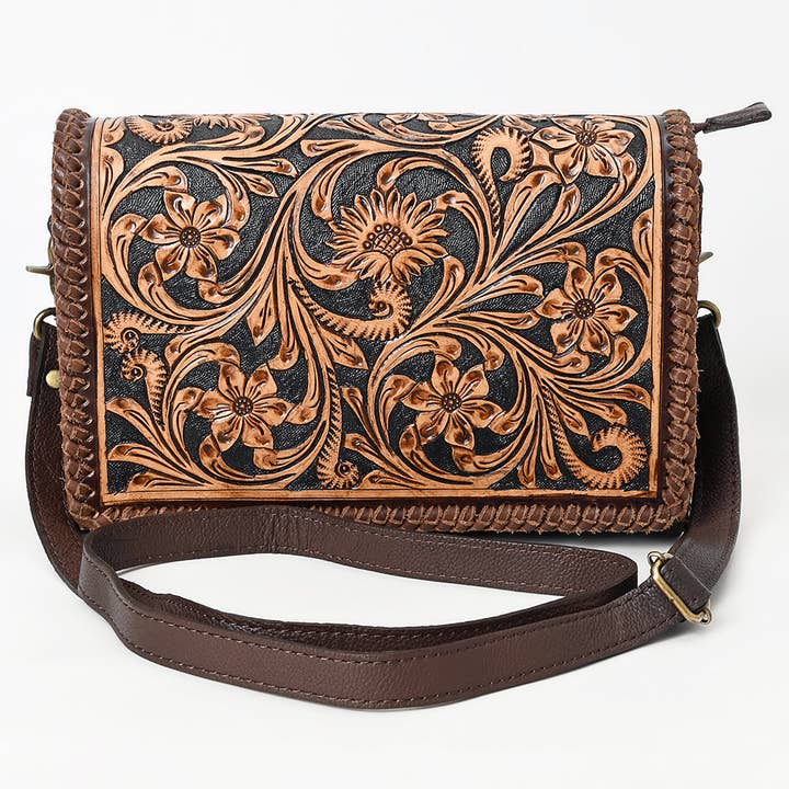 LS Western - Wholesale Crossbody Bag - Women's - ADBGA614 Tooled Leather Western Crossbody Bag-Floral Handcrafted Shoulder Purse3