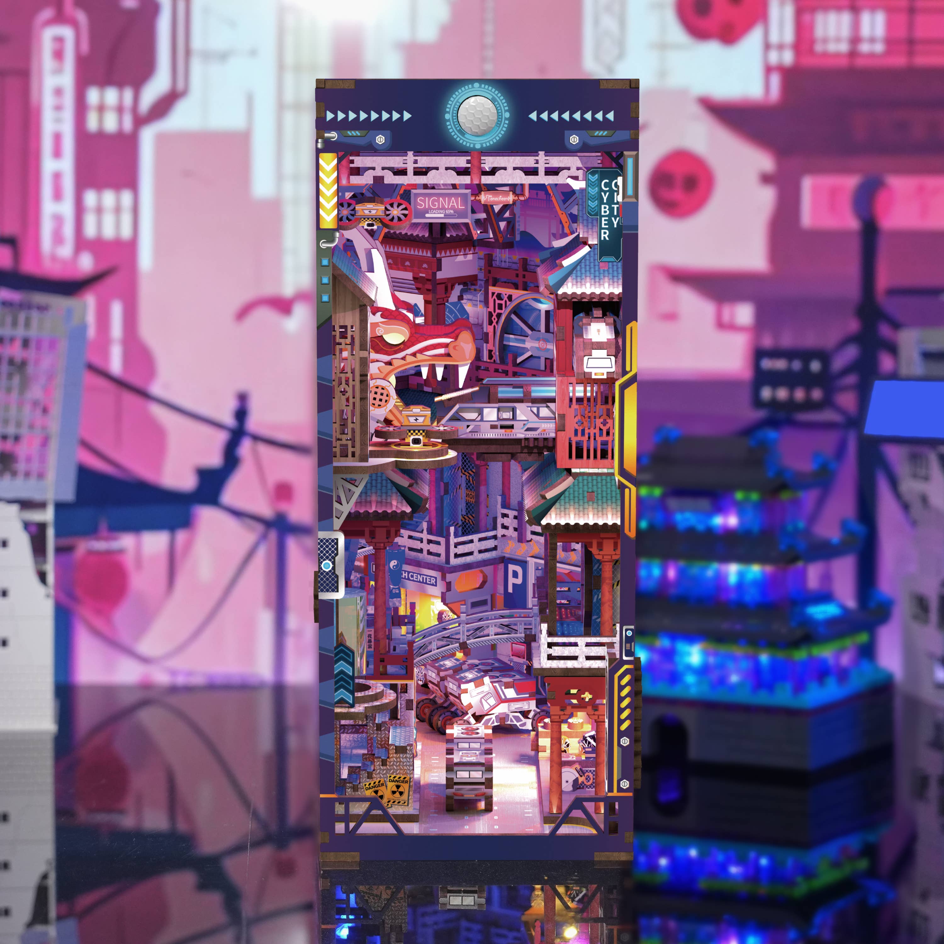 Hands Craft Intl – Engroshandel DIY-hobbysæt – DIY miniature hus boghylle kit: Cyber city med støvbeskytter2