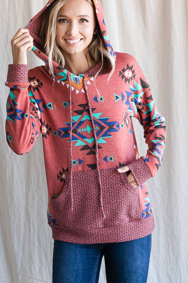 7th Ray – wholesale Hoodie – Women's – Aztec Print Drawstring Women's Hoodie T433717