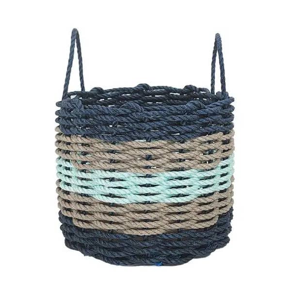 Little Salty Rope - Wholesale Basket - Five Stripe Rope Storage Basket Navy, Tan and Seafoam1