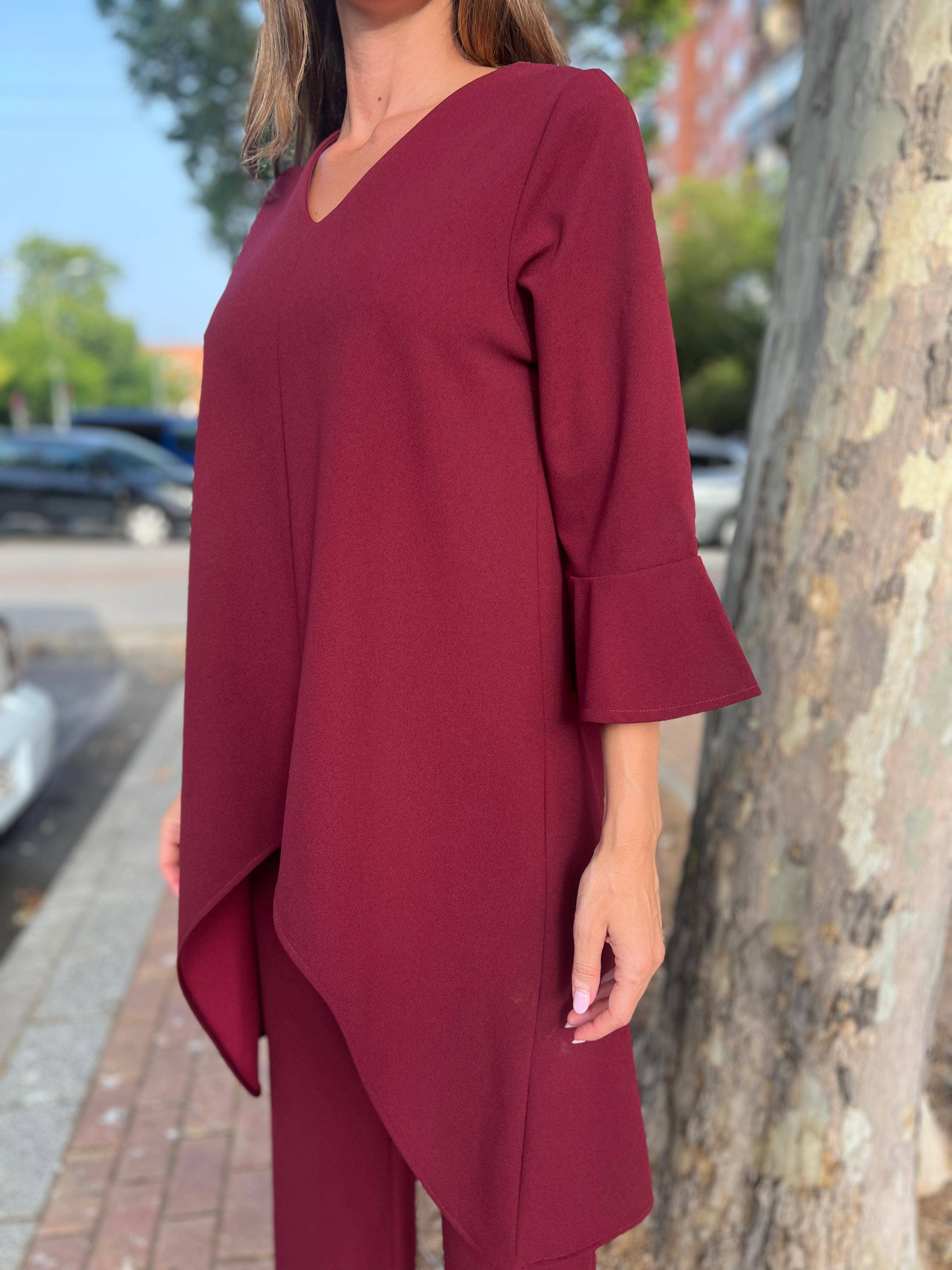 Julie d orleac - Wholesale Top & Pant Set (NOT Loungewear) - Women's - Long tunic and pants set in garnet neocrepe2