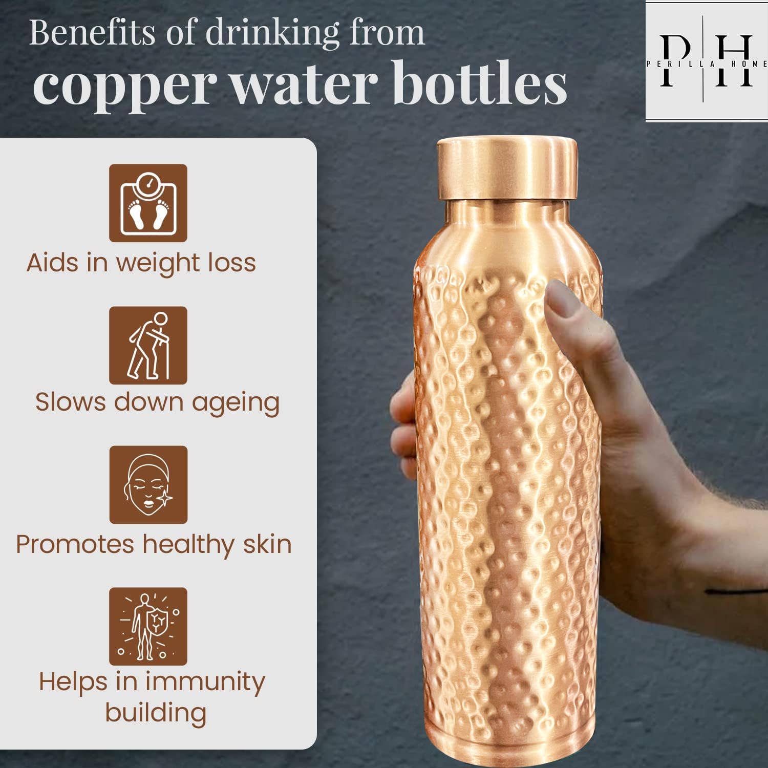 Perilla Home - Wholesale Water Bottle - Oreo Hammered Copper bottle 34OZ1