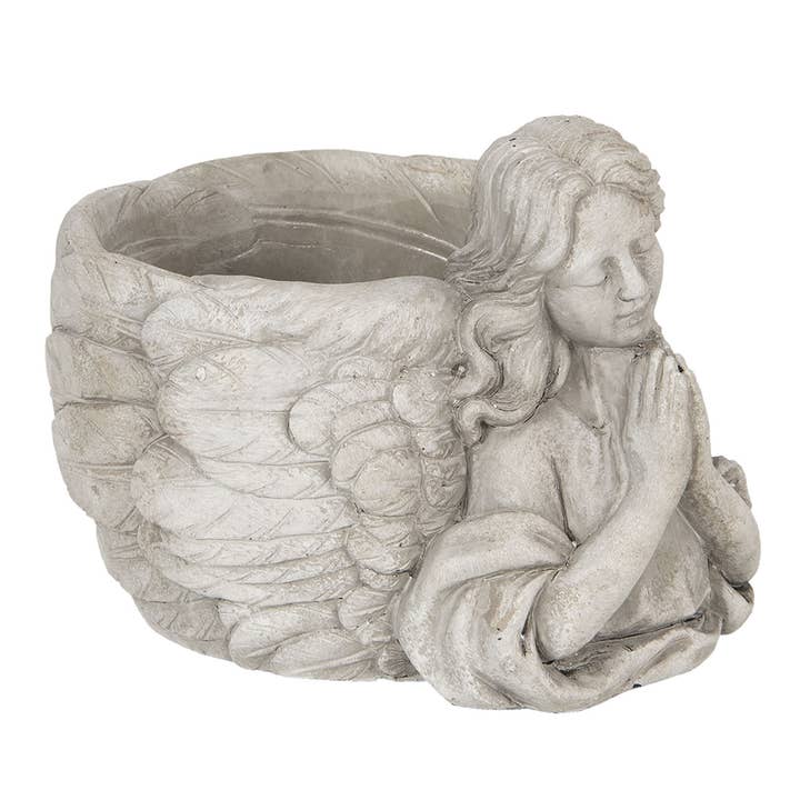 Clayre & Eef - Wholesale Plant Pot - 6TE0282M Planter 19x17x14 cm Grey Stone Round Indoor Planter1