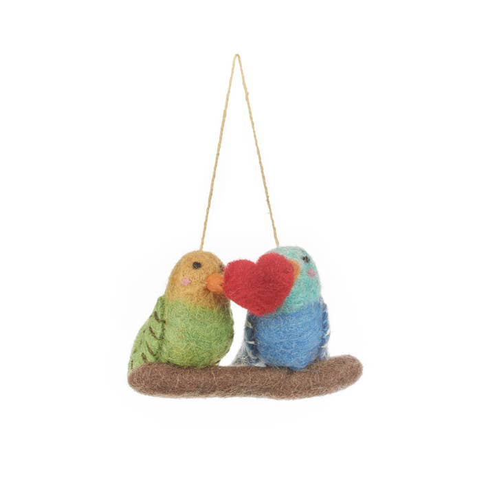 Handmade Felt Lovebirds Budgies hanging Decoration for wholesale by Felt So Good