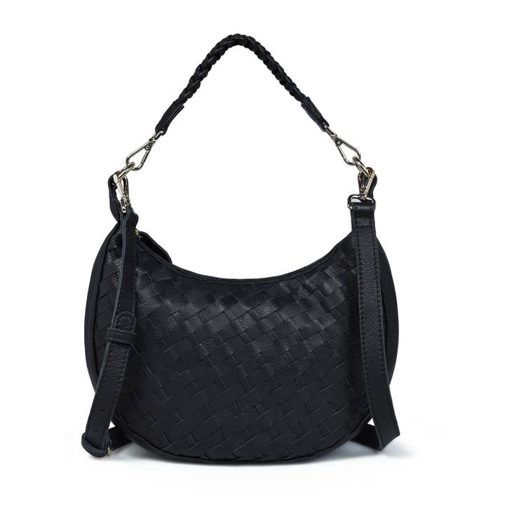 ROBYN Hand Woven Crossbody Bag - Black Leather for wholesale by bell&fox
