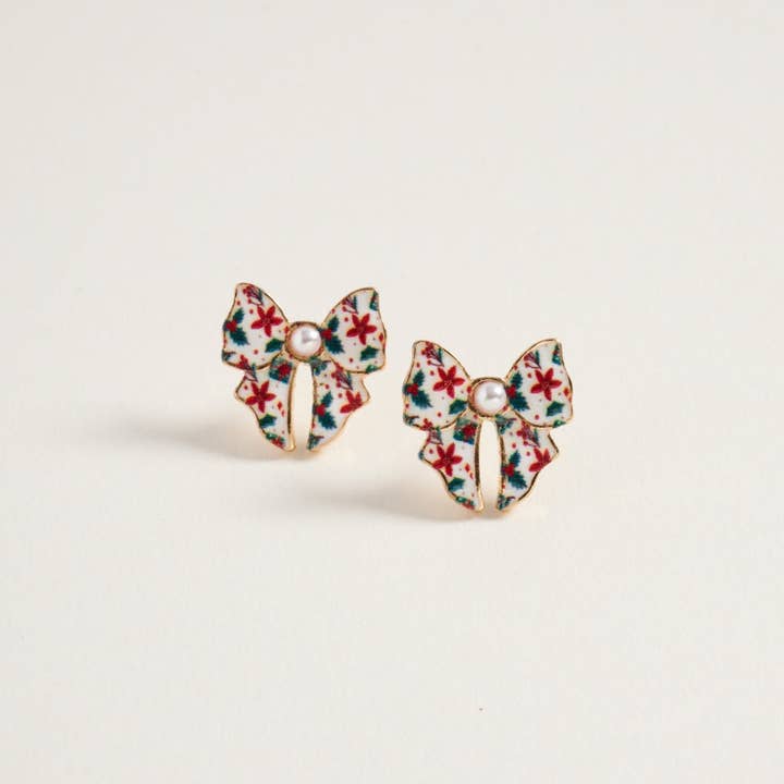Designature New York - Wholesale Stud/Post Earrings - Christmas Pattern Ribbon with Pearl Post Earrings17