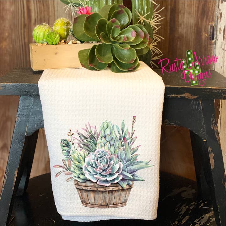 Hand Towel Basket of Succulents for wholesale by RAD Wholesale