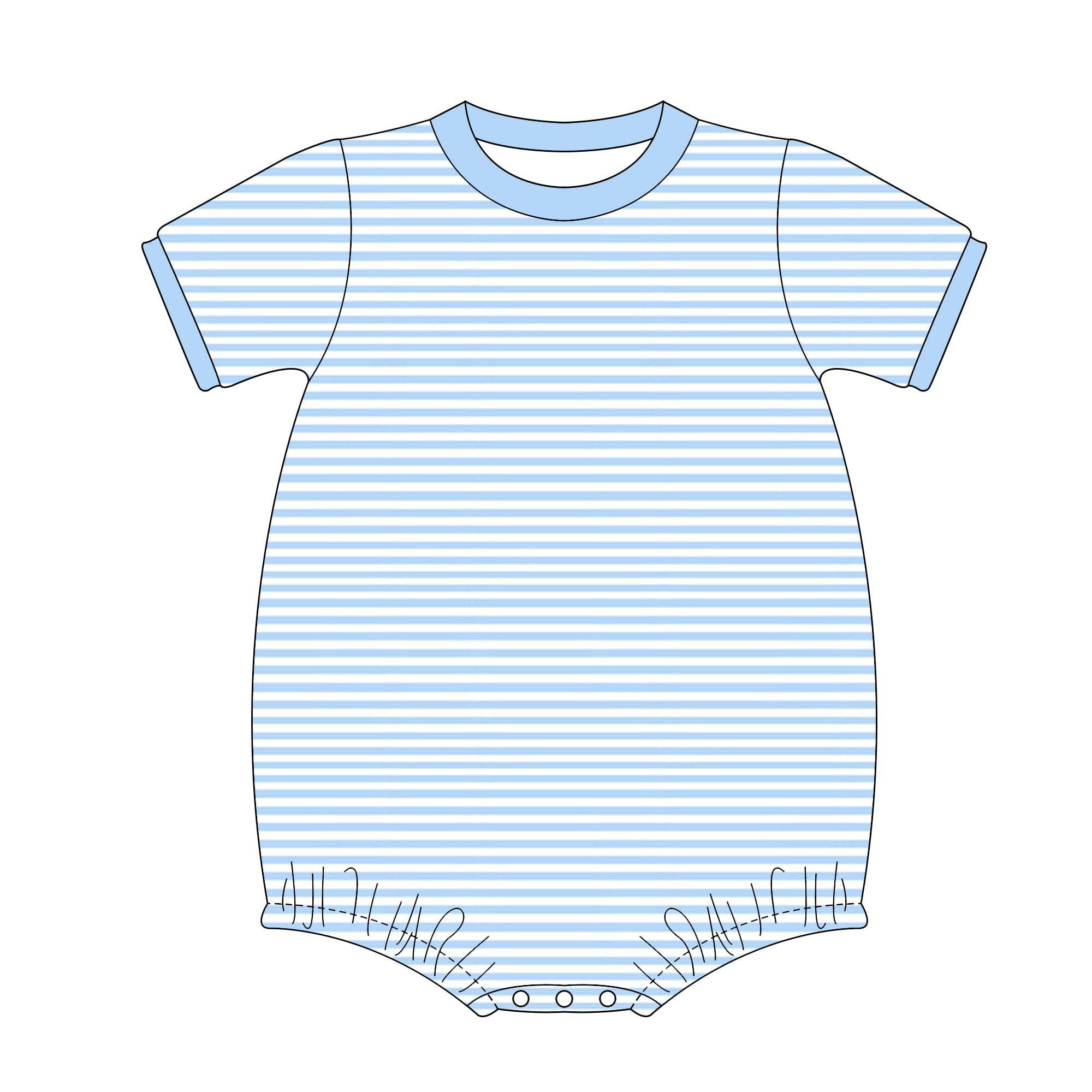 Huckleberry Hill Kids - Wholesale Bodysuit (Non-Footed) - Baby - Short Sleeve Blue Stripe Cotton T-Shirt Bubble2