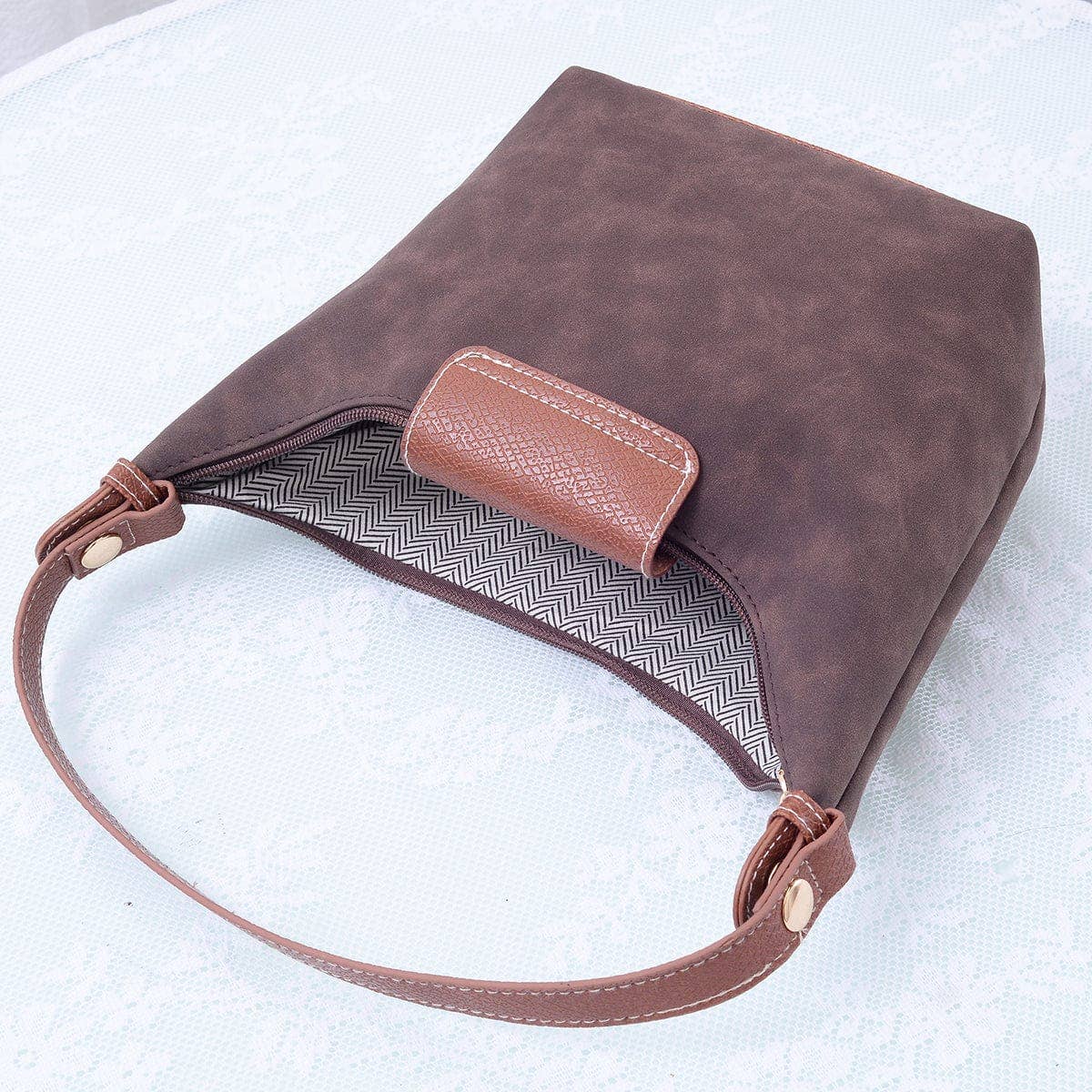 MiMi Wholesale - Vente Sac porté épaule – femme - Sac convertible en daim SU780 : pochette/épaule/croisé5
