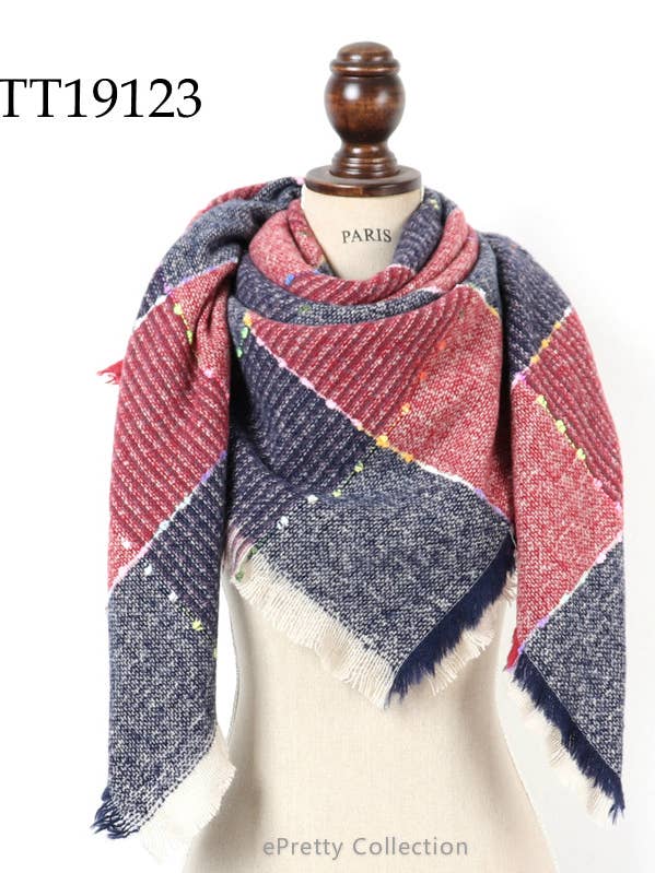 Bufanda de manta cuadrada de bloque de color rojo/azul TT19123 para venta al por mayor de ePretty