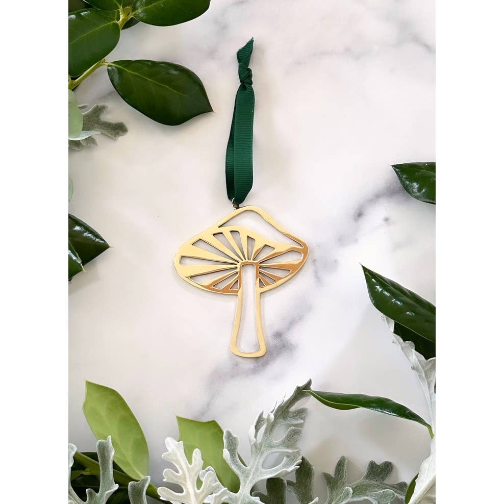 Brass Mushroom Ornament for wholesale by Sarah Cecelia Jewelry & Metal Goods