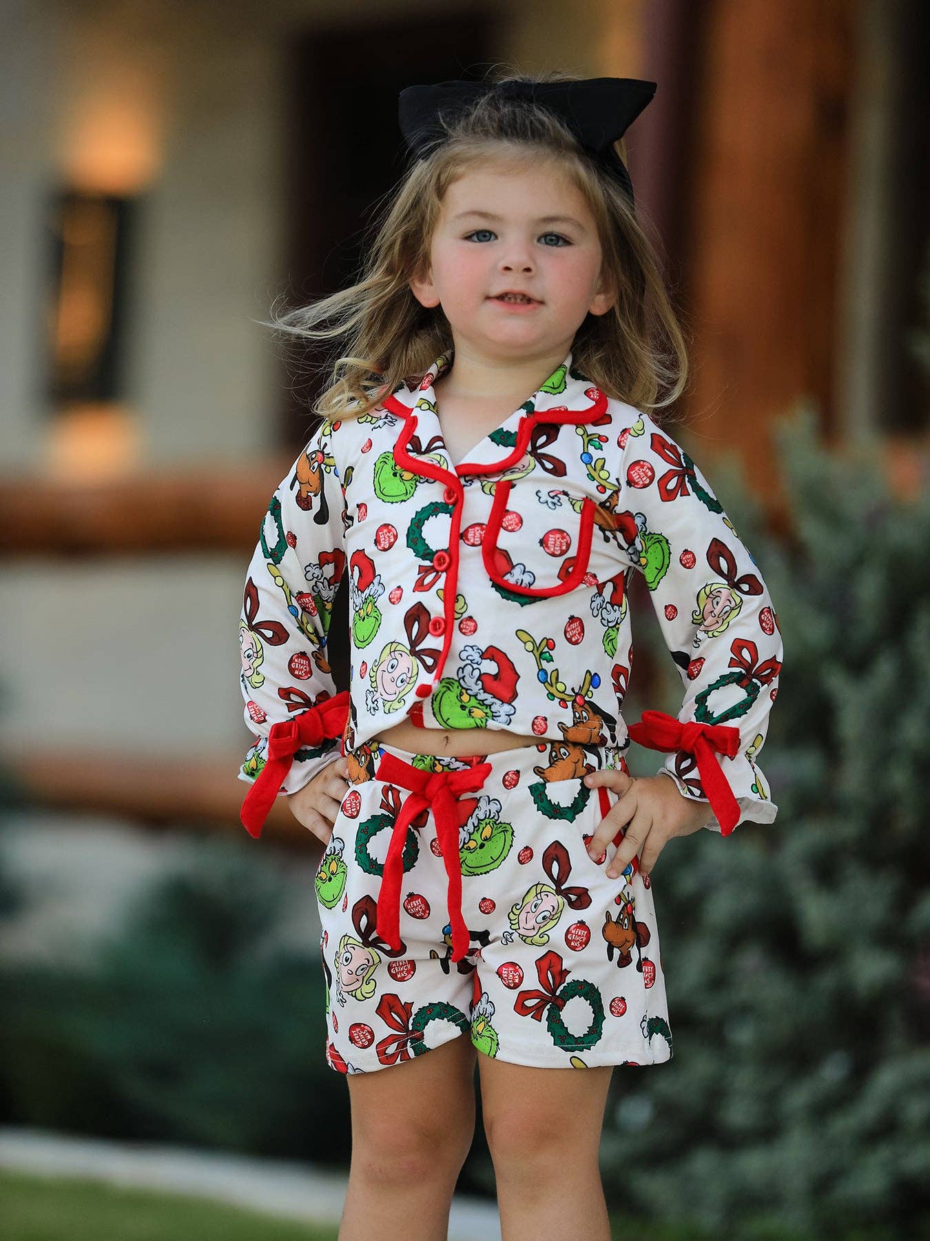 Rylee Faith Designs - Wholesale Sleepwear Set - Kids - Christmas Wreath Character Print Girls Pajama Set0