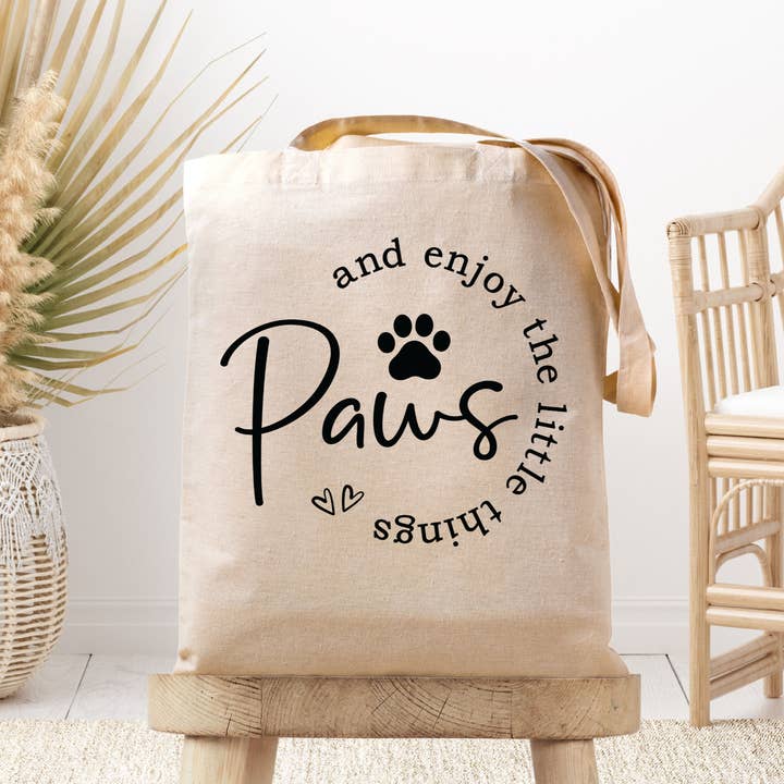 Dark Horse Dream Designs LLC - Wholesale Tote Bag - Women's - PAWS and enjoy the little things - Quote - Canvas Tote Bag