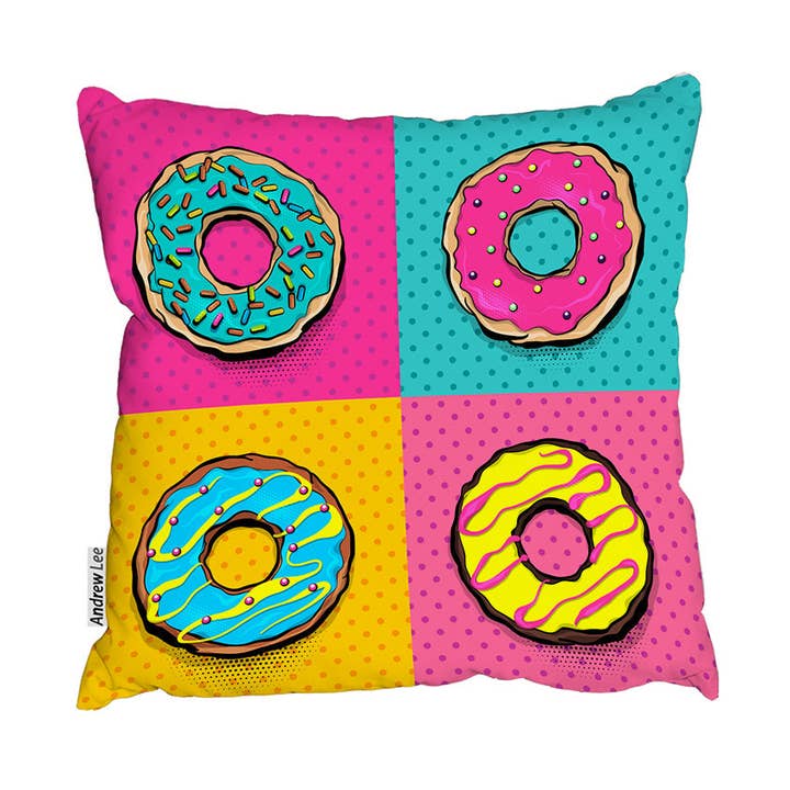 Benjamin Tate Design - Wholesale Throw/decorative pillow - Set Doughnut Sweet Food, Donut Cartoon Pop Art Style (Cushion)0