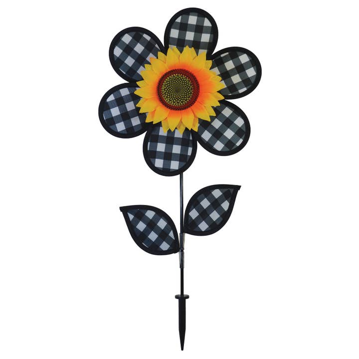12" Gingham Sunflower with Leaves for wholesale by In the Breeze, LLC.