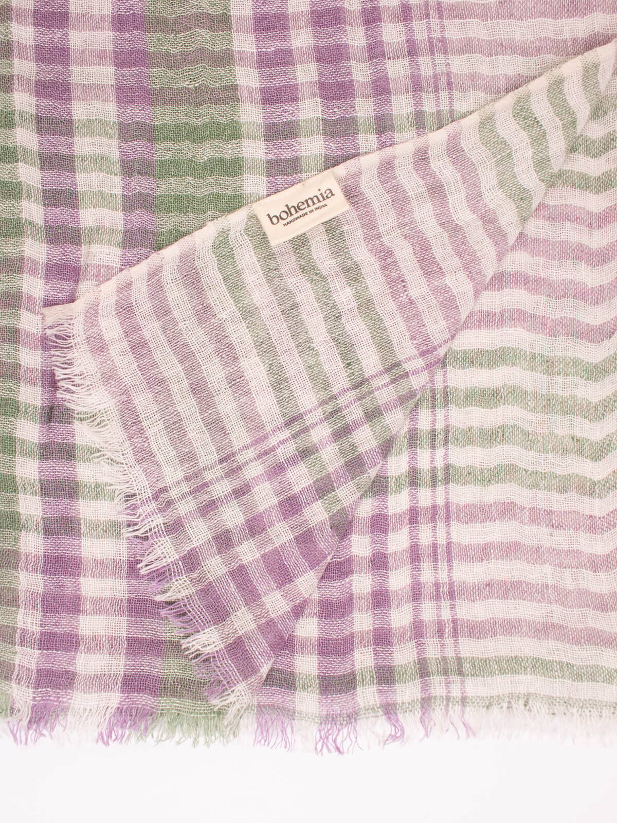 Bohemia Design [now closed] - Wholesale Scarf - Women's - Linen Scarf, Sage and Lilac Check6
