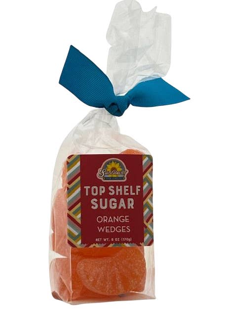 Gift Bag-Gummi Orange Wedges 6 oz. bag w/bow for wholesale by Sunflower Food Company