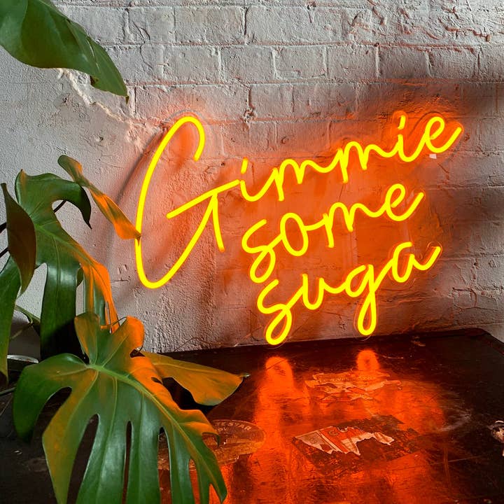 'Gimme Some Suga' Orange Neon LED Wall Mountable Sign for wholesale by Locomocean Ltd