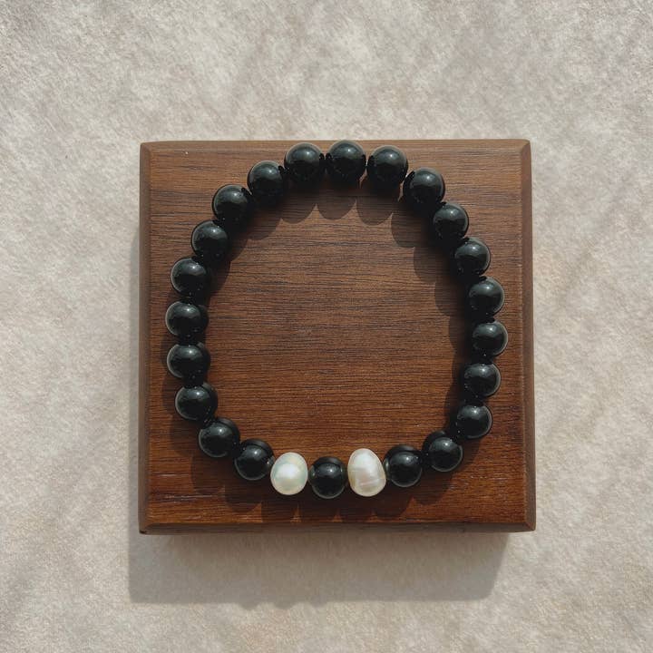 Pulsera de Obsidiana y Perla – Joyería de Piedras Preciosas con Cuentas de 8mm para venta al por mayor de Amaré