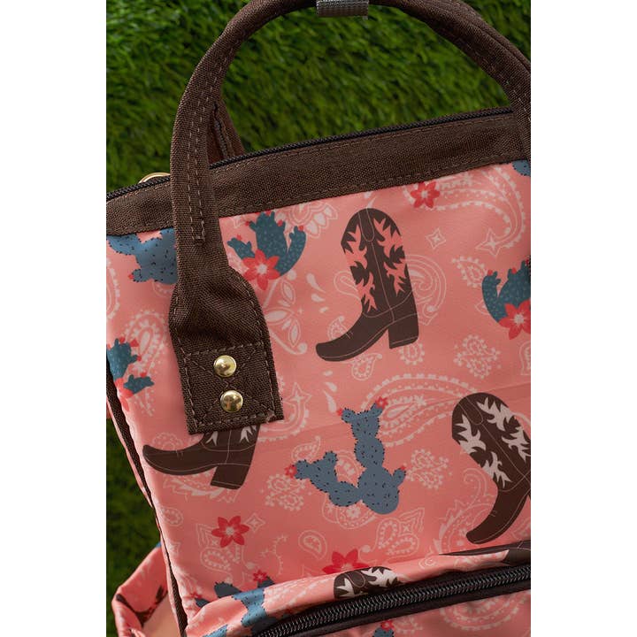 Kids Charm Online - Wholesale Diaper Bag - Baby - Western Boots & Cactus Printed Diaper Bag