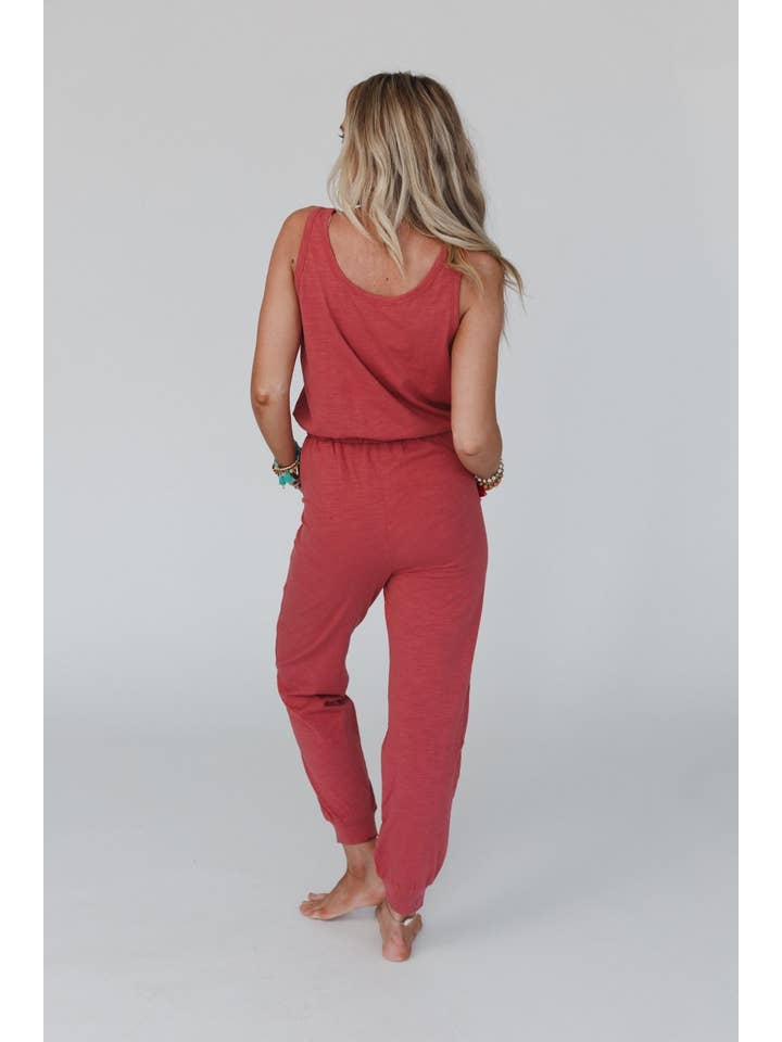 Set to Go Textured Jumpsuit And Cardigan Set - Deep Rust for wholesale on Faire