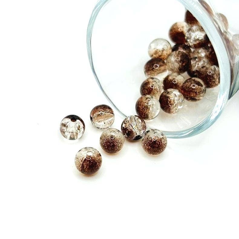 Guerrilla Charm - Wholesale Beads - 8.5mm Brown and Clear Crackle Glass Beads0