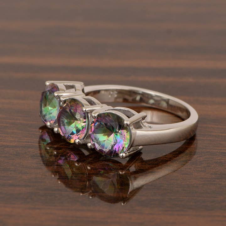 Star Joya - Vendita all'ingrosso Anelli multipietra - Anello da donna in argento sterling 925 con topazio mistico naturale da 3,55 ct e design a 3 pietre1