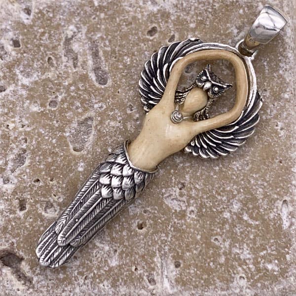 Goddess Design Studio - Wholesale Individual Charm/Pendant - Sterling Silver Owl Goddess in 2 sizes