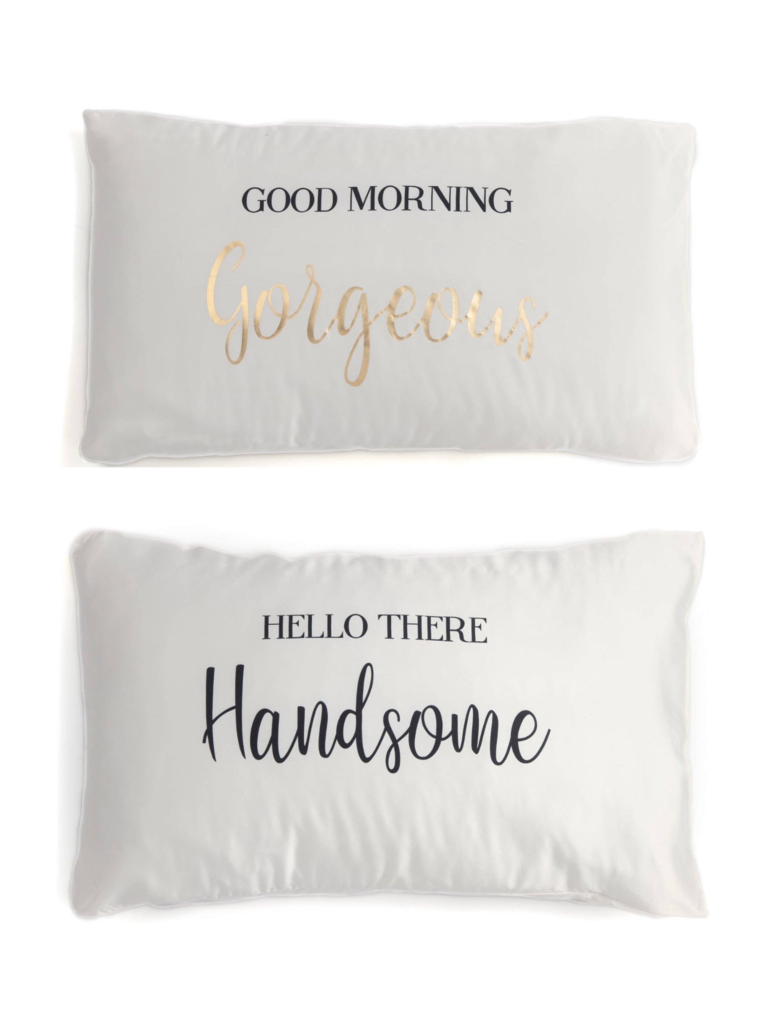 Shiraleah - Wholesale Bedding Pillowcase/Sham - Shiraleah Set Of 2 "Good Morning Gorgeous / Hello There Handsome" Standard Pillow Cases,Ivory