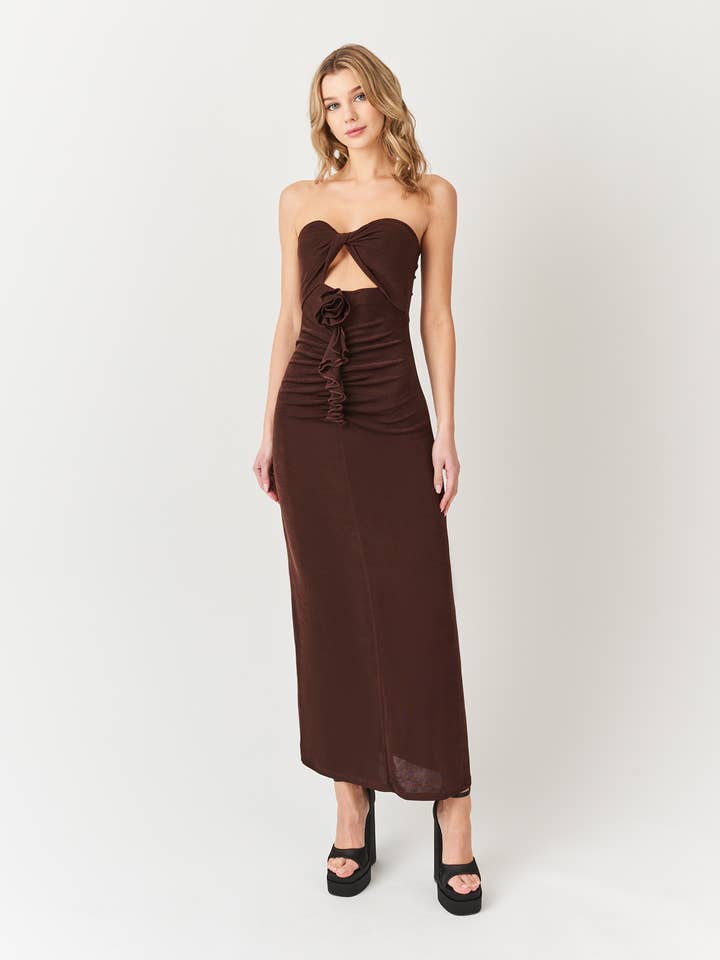 Vestido largo sin tirantes con abertura en la parte delantera de Tia para venta al por mayor de Amy Lynn