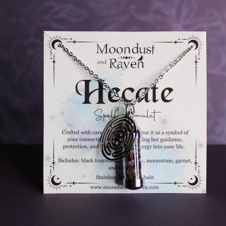 Moondust and Raven - Wholesale Pendant/Charm Necklace - Hecate Spell Jar Amulet Necklace, Witchy Crystal Jewelry