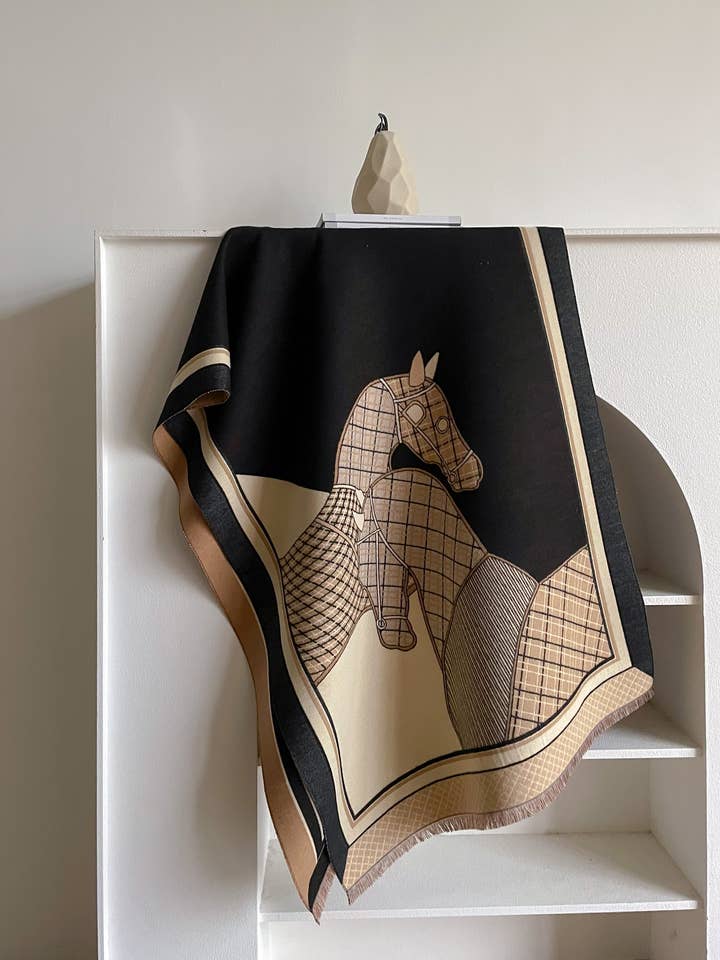 Equestrian Tan / Black Equus Plaid Reversible Wrap for wholesale by Winding River