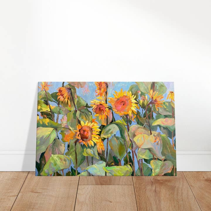 'Southwind Sunflowers 1' Blumen I 24x36 Zoll Kunstdruck auf Leinwand I Originalkunstwerk der amerikanischen Künstlerin Barbara Cleary für den Großhandel von Barbara Cleary Designs