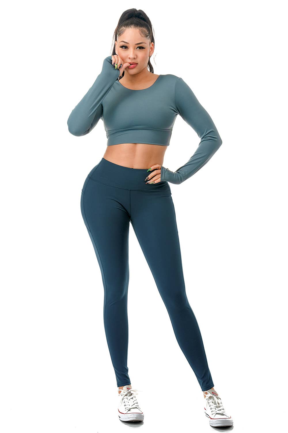 Color 5 - Wholesale Activewear Set - Women's - Long sleeve crop top with yoga legging activewear set15