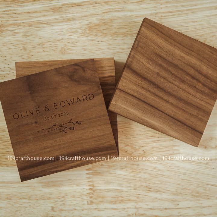 194 Craft House - Wholesale Coasters - Square Walnut Wood Coasters - Christmas Decor & Gifts5