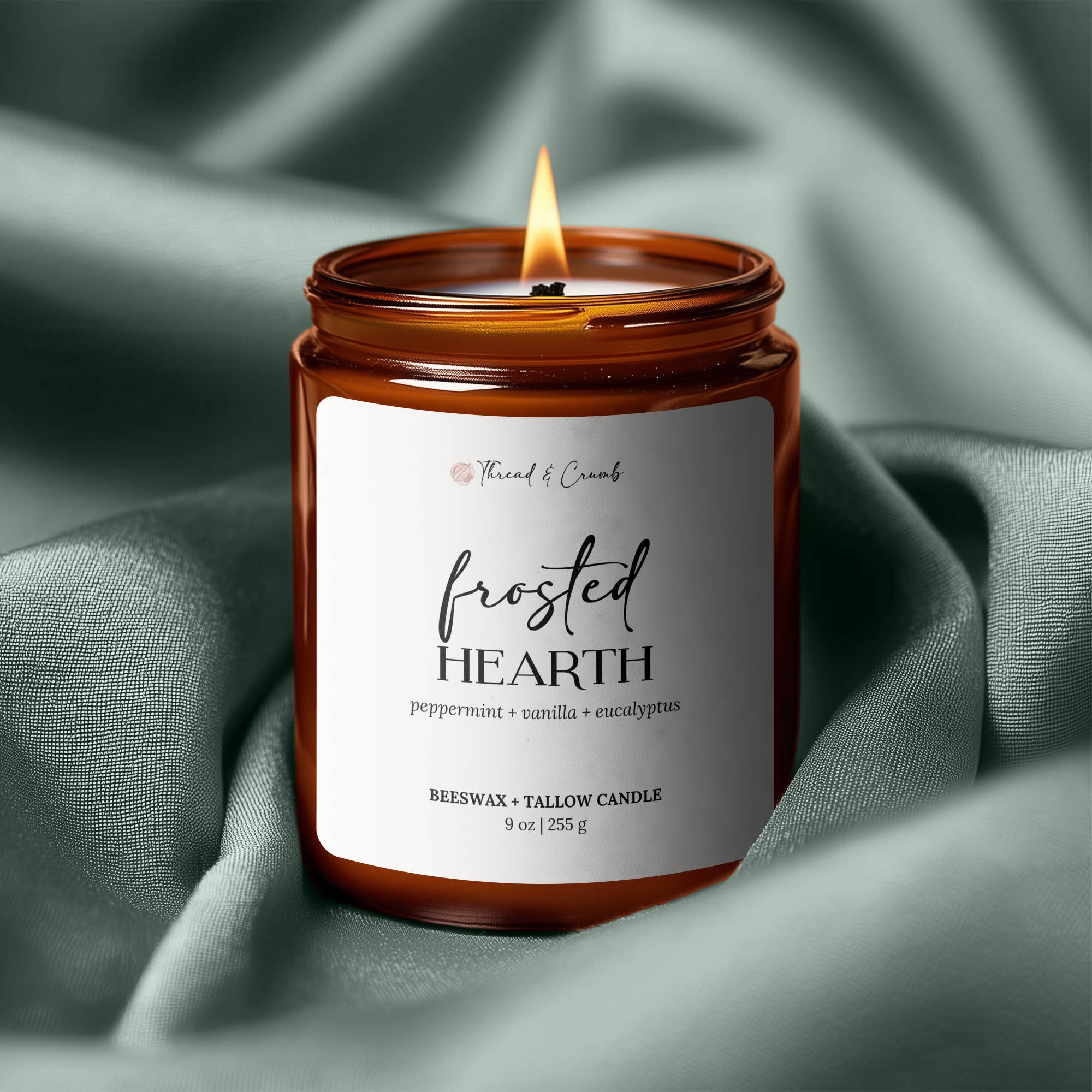 Thread & Crumb - Wholesale Jar/Filled Candle - "Frosted Hearth" Beeswax + Tallow Candle | Holiday Candle