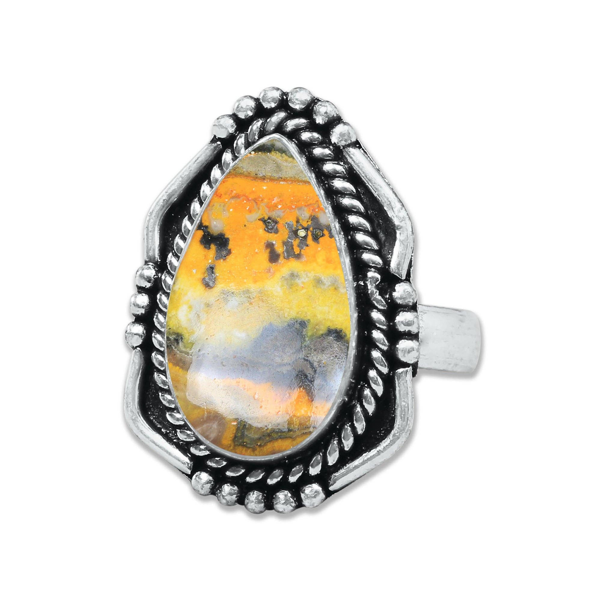 Handmade Jewels - Wholesale Cocktail/Statement Ring - Bumblebee Jasper Rings – Handmade, Silver-Plated, Designer  (Made to Order)11
