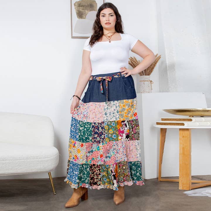 Western Boho Chic: Denim midi Skirt ALSO IN PLUS for wholesale on Faire9