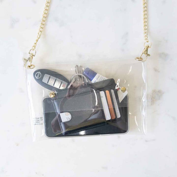 The Royal Standard - Wholesale Crossbody Bag - Women's - Envelope Clear Crossbody Clear/Gold 8.5x5.5