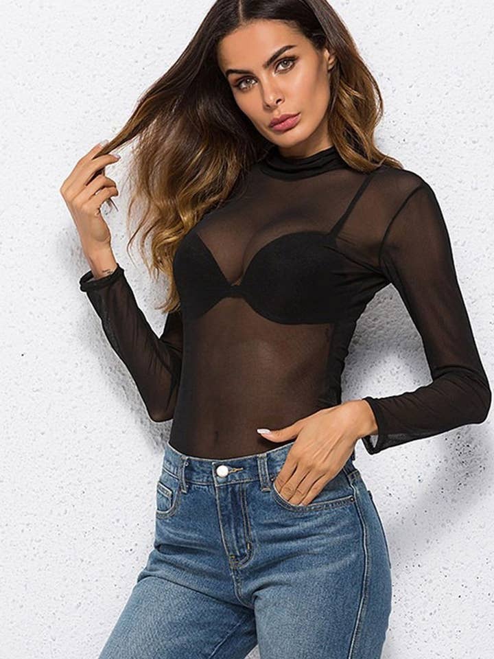NINEXIS - Wholesale Blouse - Women's - CWTBLL3864_SHEER MESH STRETCH LONG SLEEVE TURTLENECK TOP10