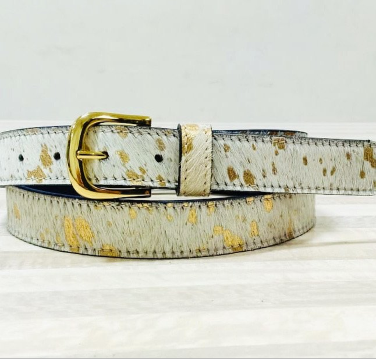 Hydestyle London - Vente Ceinture – femme - Ceinture en cuir pour femmes Gold Acid Splash Hair-On-Hide BL301