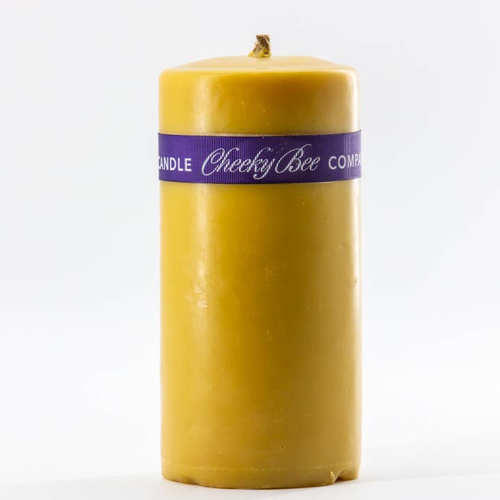 #43 – Traditional Smooth Pillar – Gold Beeswax Candle for wholesale by Cheeky Bee Candle Company Inc.
