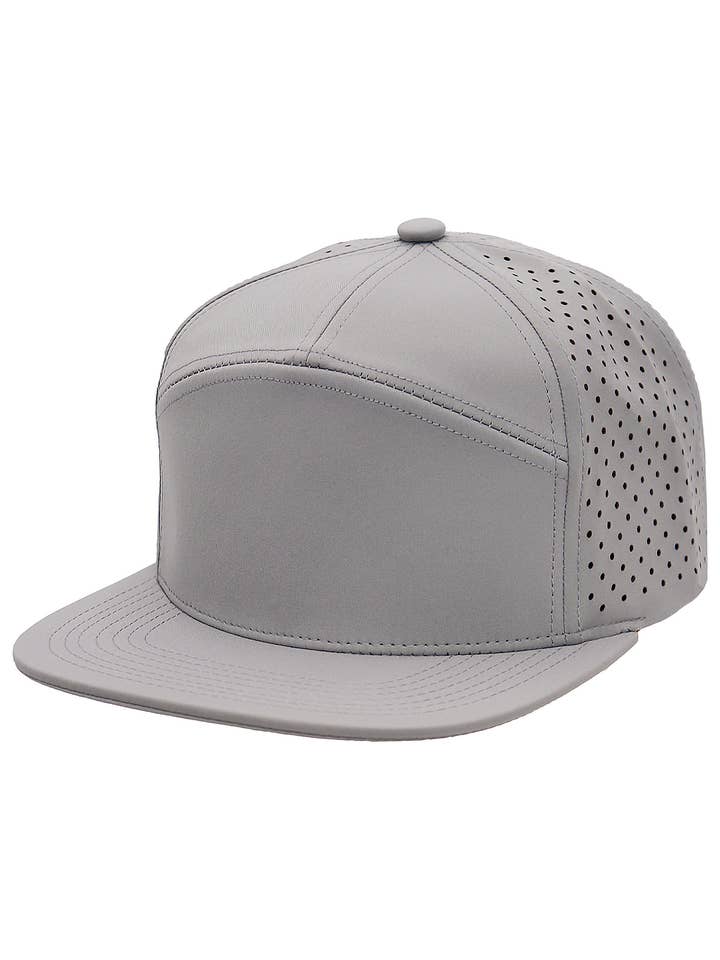 7 Panel Flat Bill Perforated Snapback for wholesale by Cap Zone
