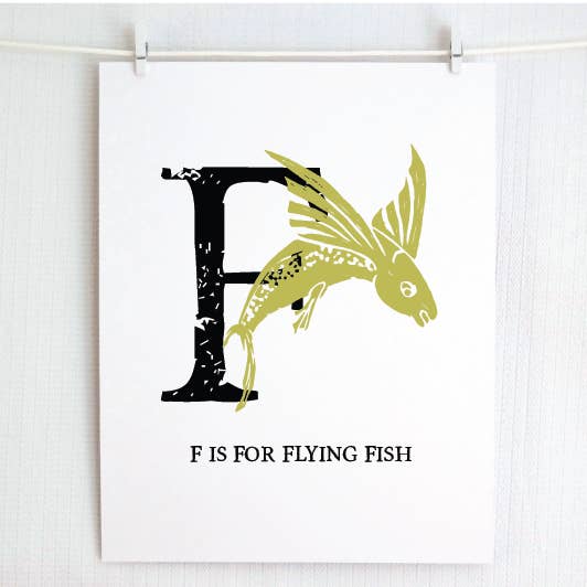 F er for Flyvefisk Illustreret Print for engroshandel hos Jamie Palmer Keating
