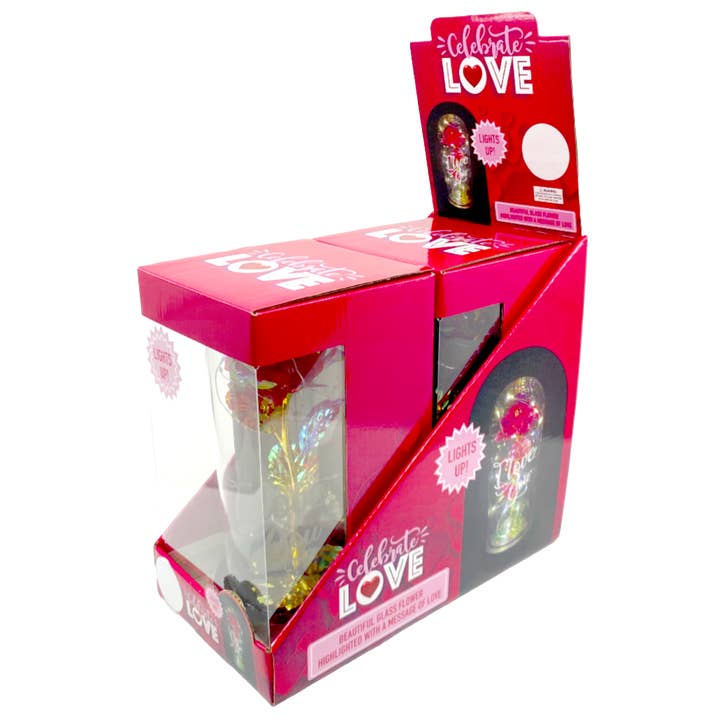 Valentine's Day Love Jumbo Glass Rose Keepsake - 2/Display for wholesale by Novelty Brands